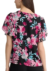 Women's Flutter Sleeve Floral Blouse