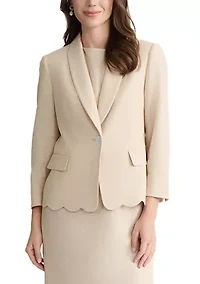 Women's One Button Shawl Collar Scallop Hem Jacket