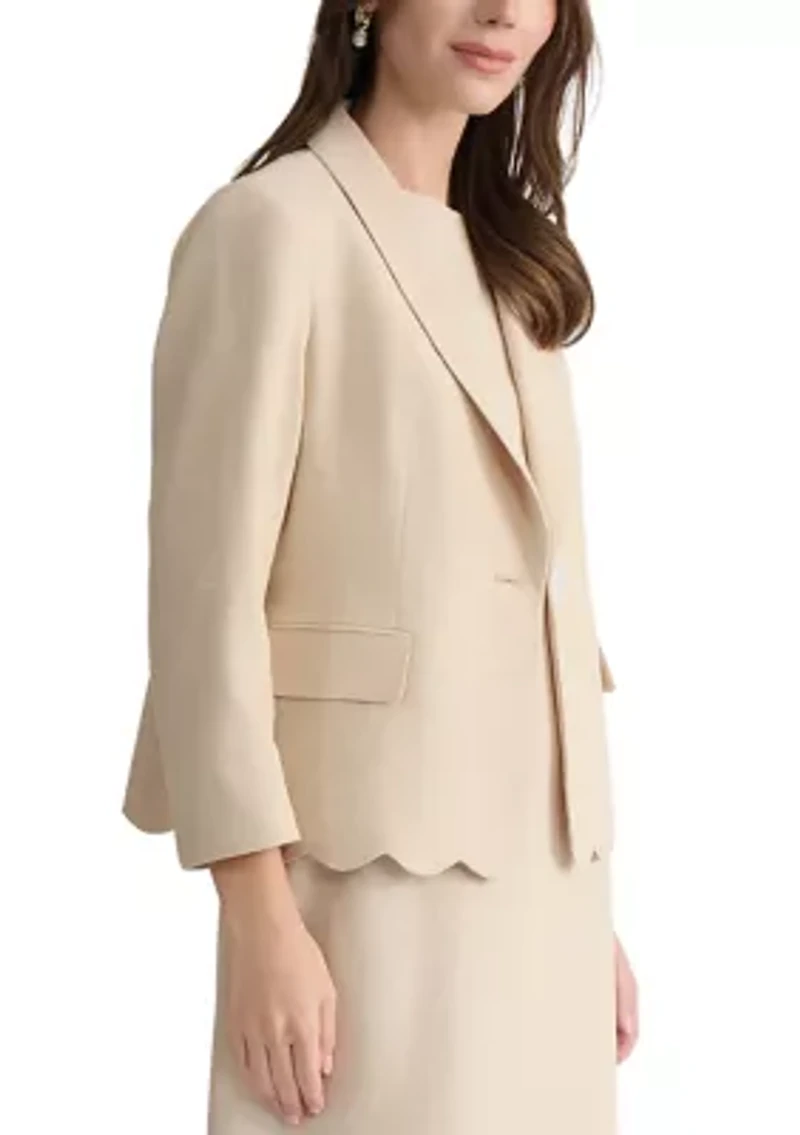 Women's One Button Shawl Collar Scallop Hem Jacket
