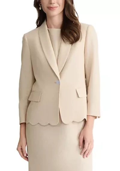 Petite 1 Button Shawl Collar Jacket with Scalloped Hem