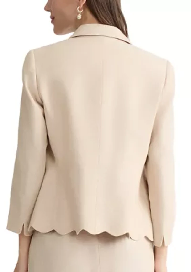 Petite 1 Button Shawl Collar Jacket with Scalloped Hem