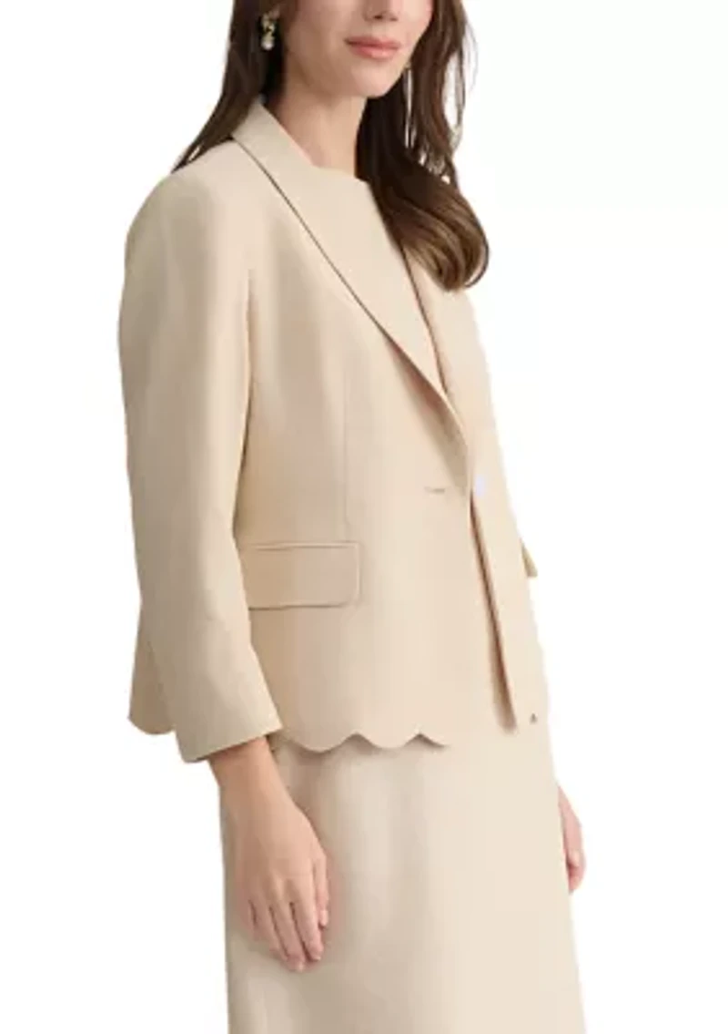 Petite 1 Button Shawl Collar Jacket with Scalloped Hem