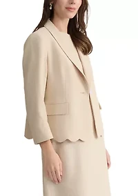 Petite 1 Button Shawl Collar Jacket with Scalloped Hem