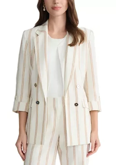 Petite 4 Button Notch Collar Faux Double Roll Tab Sleeve Jacket