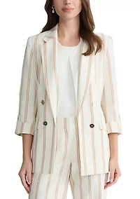 Petite 4 Button Notch Collar Faux Double Roll Tab Sleeve Jacket