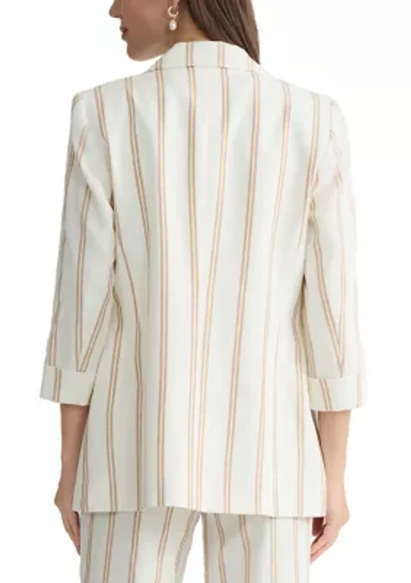 Petite 4 Button Notch Collar Faux Double Roll Tab Sleeve Jacket
