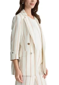 Petite 4 Button Notch Collar Faux Double Roll Tab Sleeve Jacket