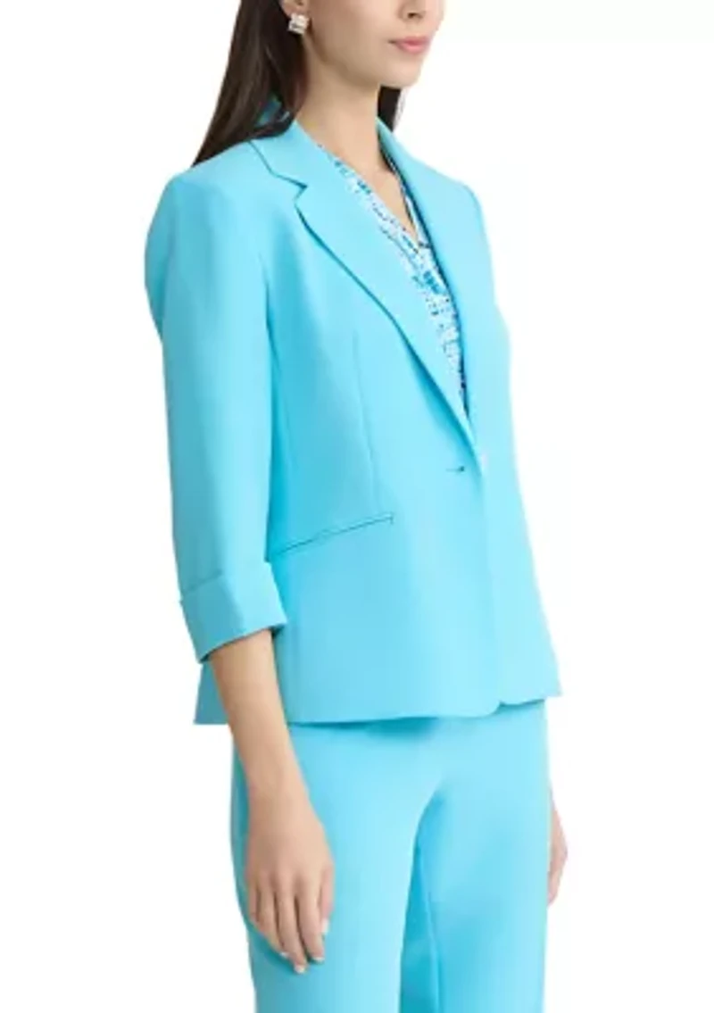 Petite One Button Notch Collar Cuffed Jacket
