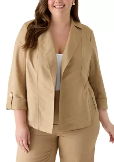 Plus Open Seamed Jacket with Zipper Pockets and Cuffs