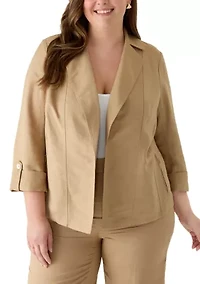 Plus Open Seamed Jacket with Zipper Pockets and Cuffs