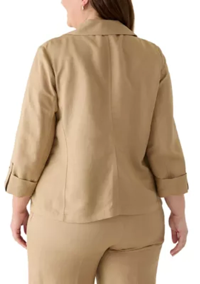 Plus Open Seamed Jacket with Zipper Pockets and Cuffs