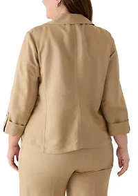 Plus Open Seamed Jacket with Zipper Pockets and Cuffs