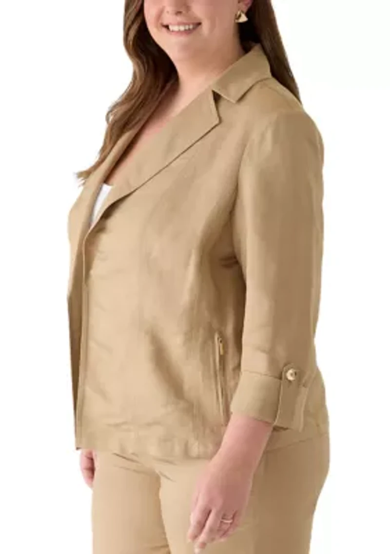 Plus Open Seamed Jacket with Zipper Pockets and Cuffs