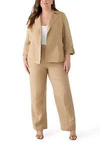 Plus Open Seamed Jacket with Zipper Pockets and Cuffs