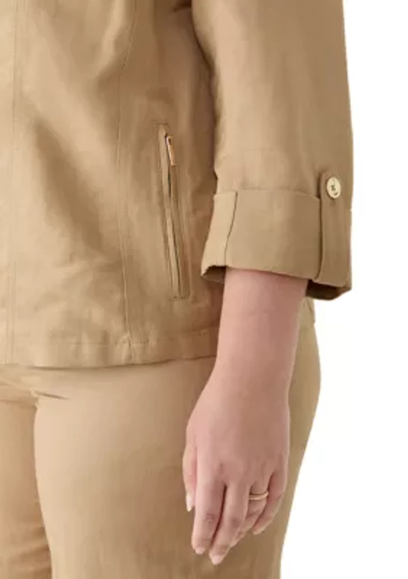 Plus Open Seamed Jacket with Zipper Pockets and Cuffs