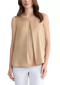Women's Sleeveless Pleat Front Jewel Neck Top