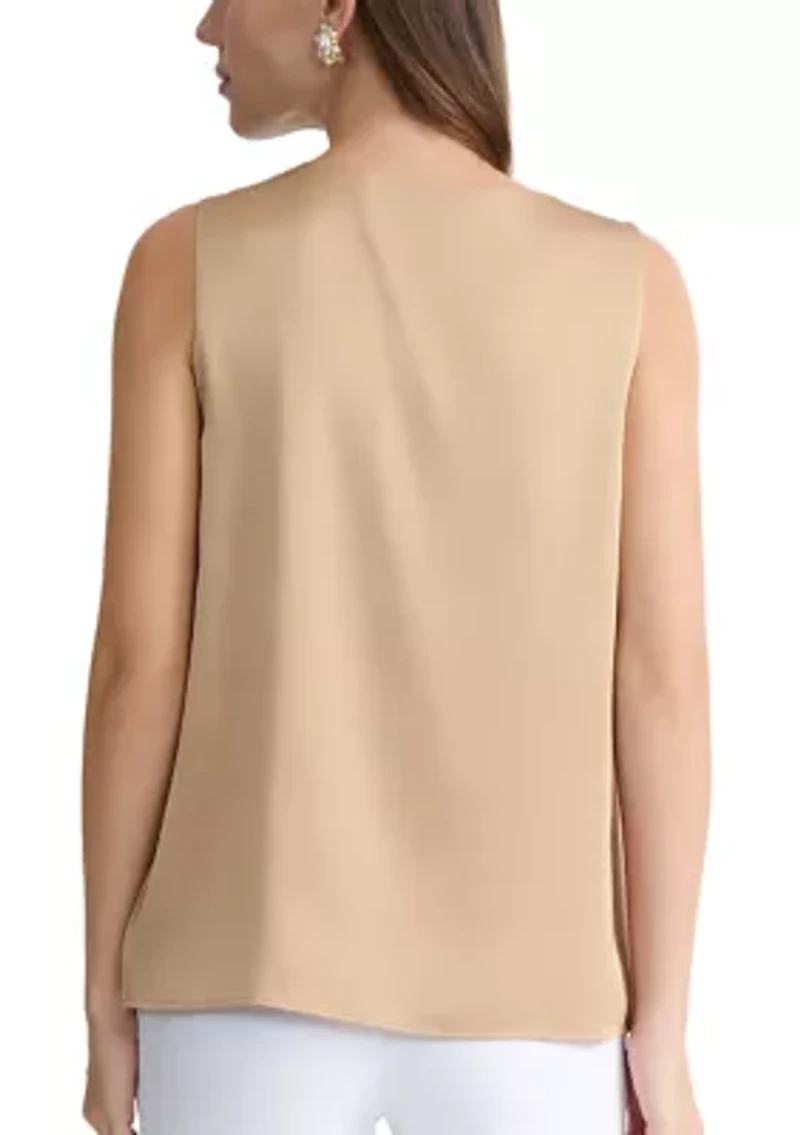 Women's Sleeveless Pleat Front Jewel Neck Top