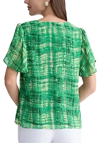 Petite Tulip Sleeve Jewel Neck Blouse
