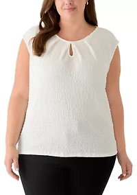 Plus Cap Sleeve Keyhole Neckline Top