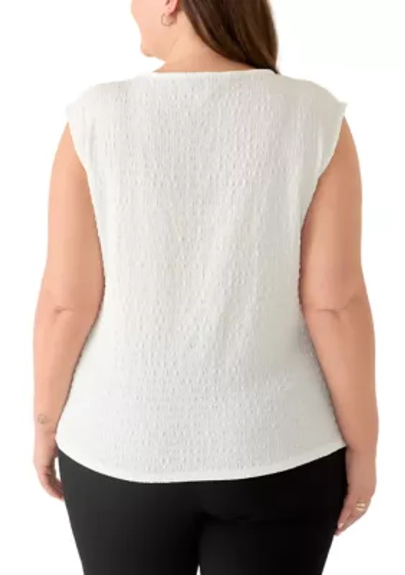Plus Cap Sleeve Keyhole Neckline Top