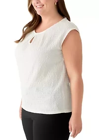 Plus Cap Sleeve Keyhole Neckline Top