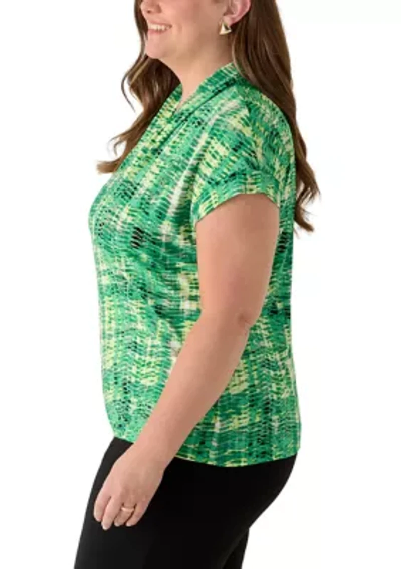 Plus Extended Shoulder Funnel Neck Top
