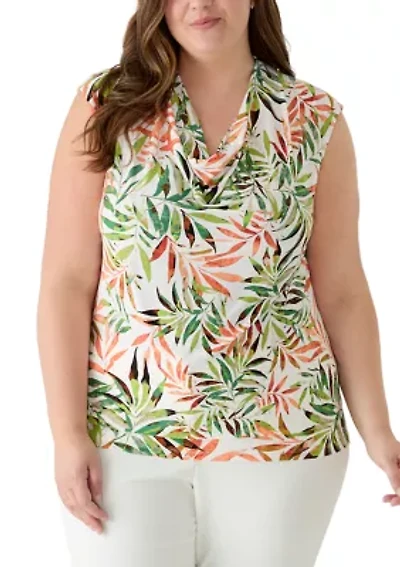 Plus Cowl Neck Cap Sleeve Top