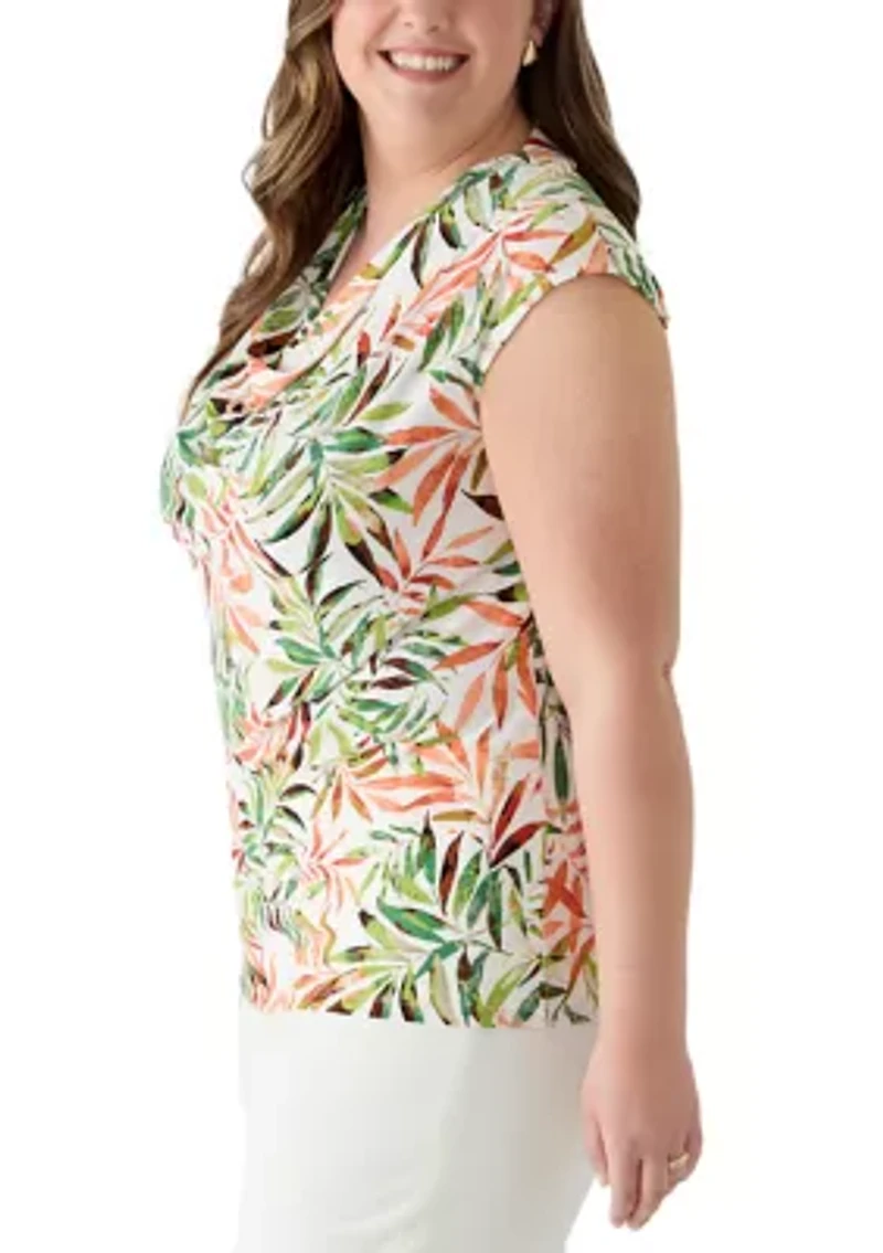 Plus Cowl Neck Cap Sleeve Top