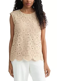 Petite Extended Shoulder Crochet Knit Top