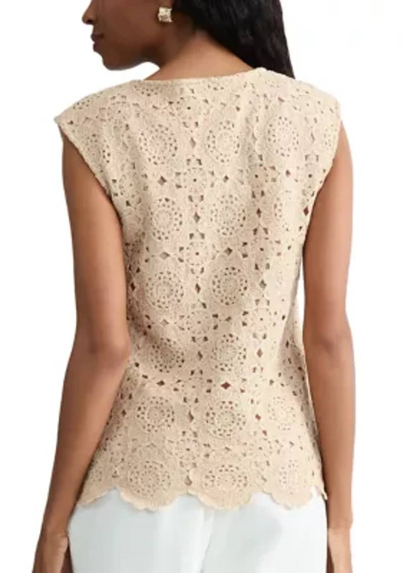 Petite Extended Shoulder Crochet Knit Top