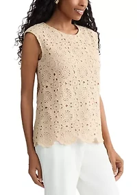 Petite Extended Shoulder Crochet Knit Top