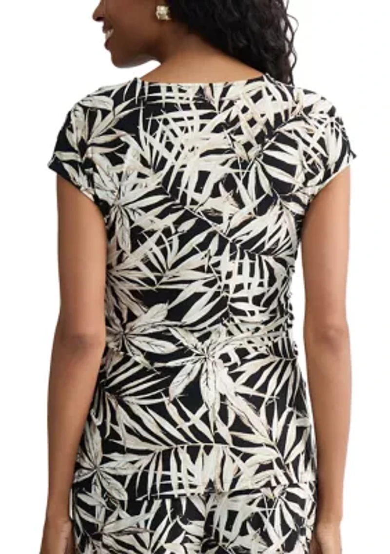 Women's Tie Front Print Top