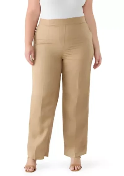 Plus Fly Front Linen Blend Pants