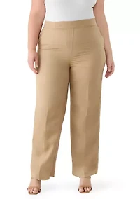 Plus Fly Front Linen Blend Pants