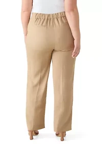 Plus Fly Front Linen Blend Pants