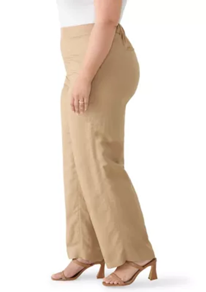 Plus Fly Front Linen Blend Pants