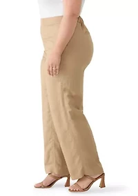Plus Fly Front Linen Blend Pants