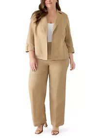 Plus Fly Front Linen Blend Pants
