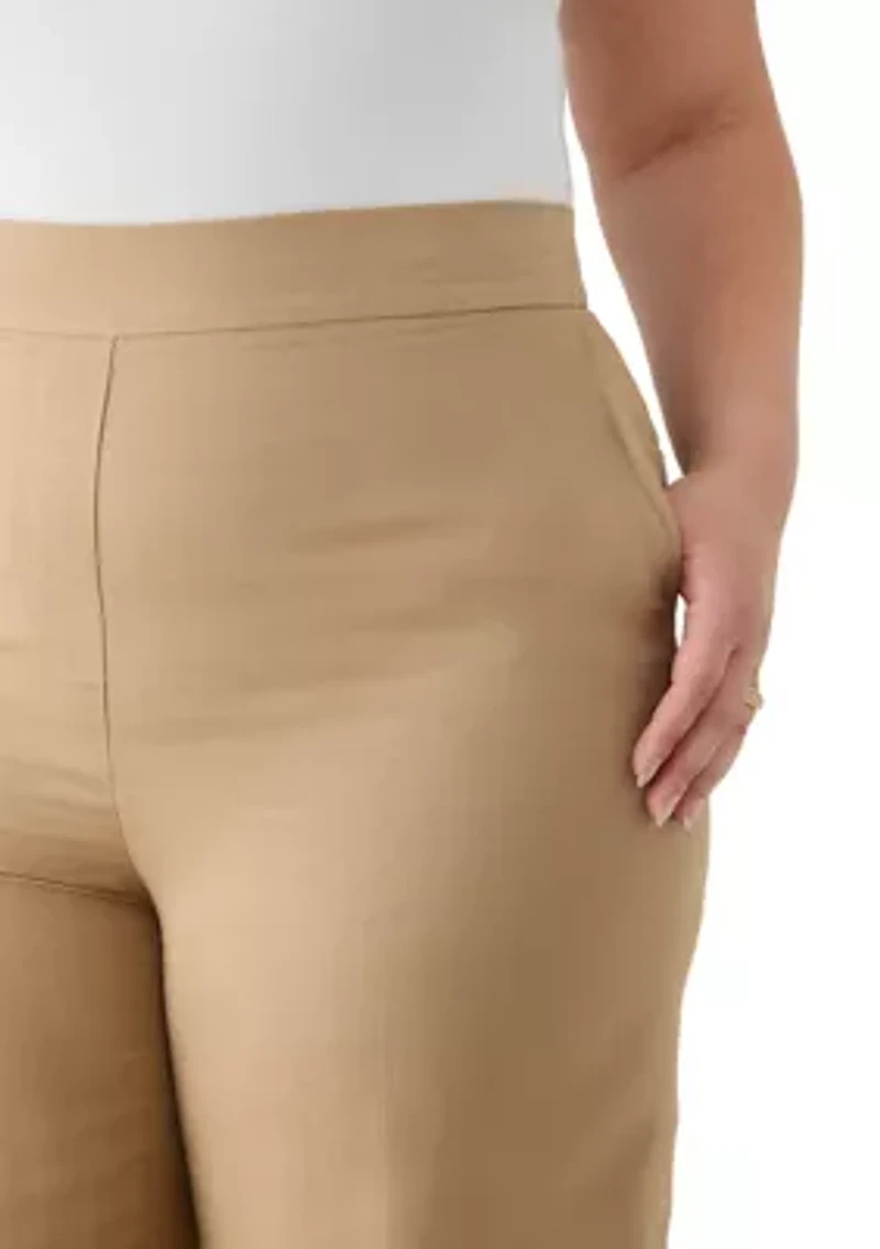 Plus Fly Front Linen Blend Pants
