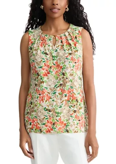 Petite Pleat Neck Hardware Keyhole Top