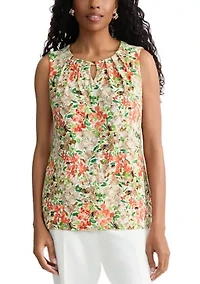 Petite Pleat Neck Hardware Keyhole Top
