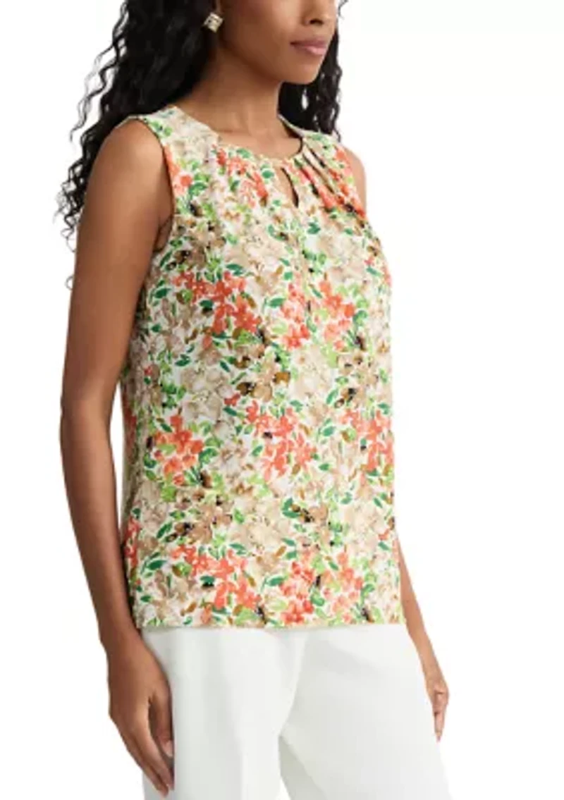 Petite Pleat Neck Hardware Keyhole Top