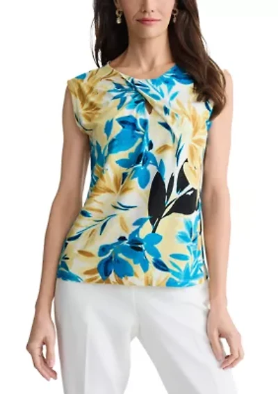 Petite Short Sleeve Twist Neck Top