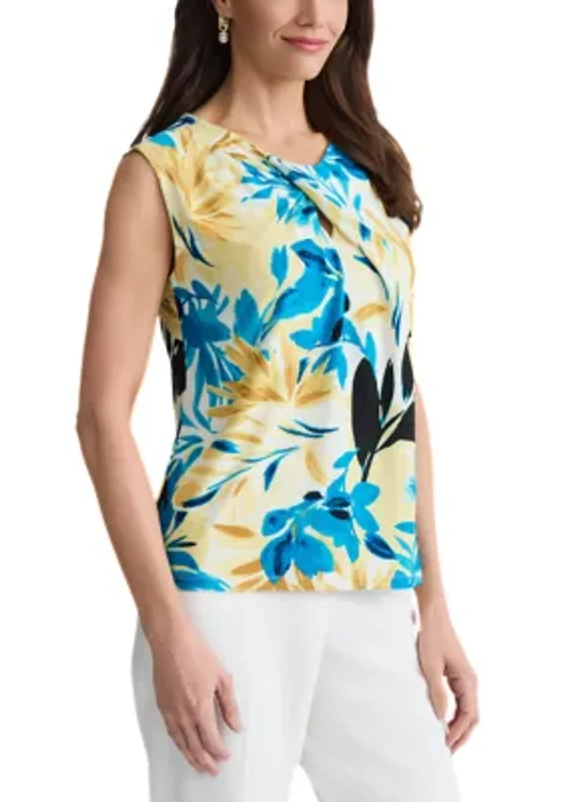 Petite Short Sleeve Twist Neck Top