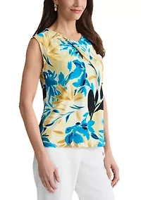Petite Short Sleeve Twist Neck Top