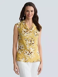Petite Floral Print Cowl Nk Knit Top
