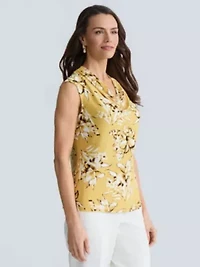 Petite Floral Print Cowl Nk Knit Top