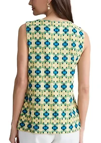Women's Sleeveless Pleat Neck Top with Hardware