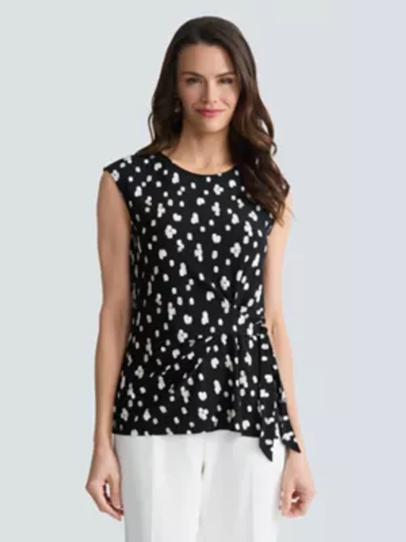 Missy Dot Print Side Tie Knit Top