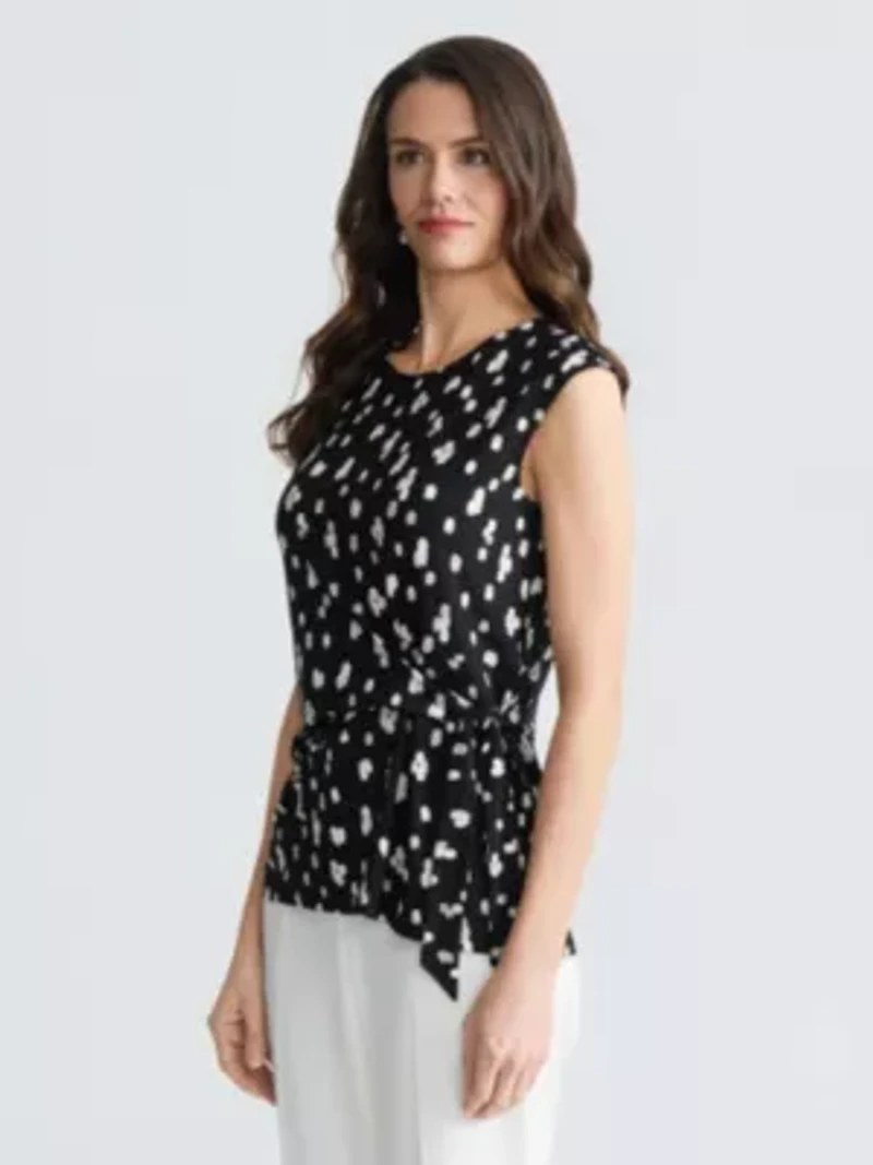 Missy Dot Print Side Tie Knit Top